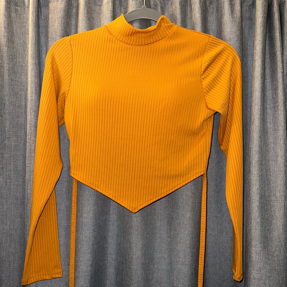 Cropped Open Back Orange Shirt